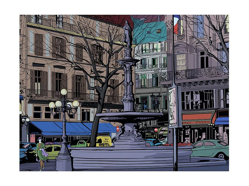 Papier Peint "Une Place Parisienne au Crépuscule" 154 x 200 cm