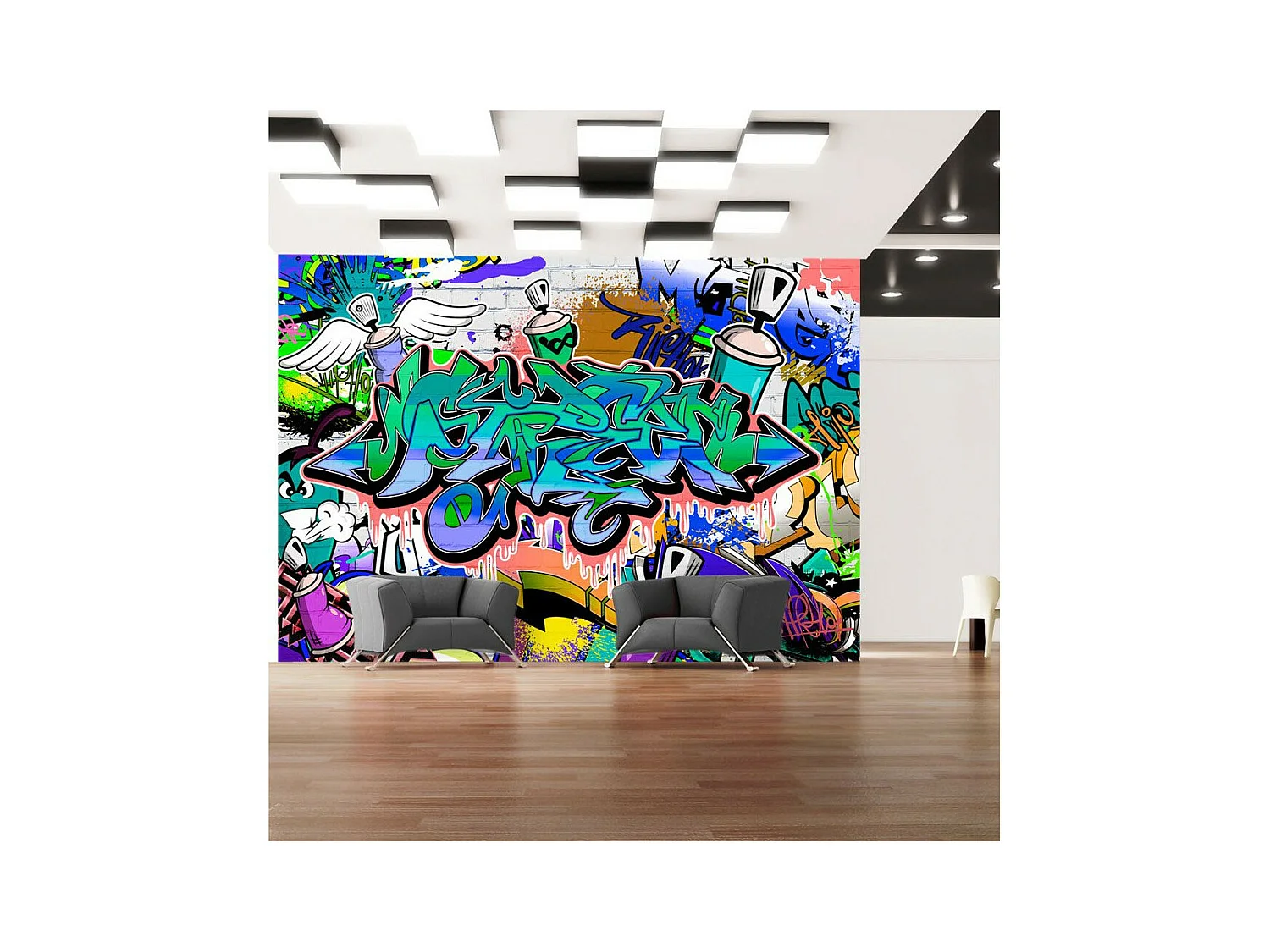 Papier Peint "Graffiti : Motif Bleu" 210 x 300 cm