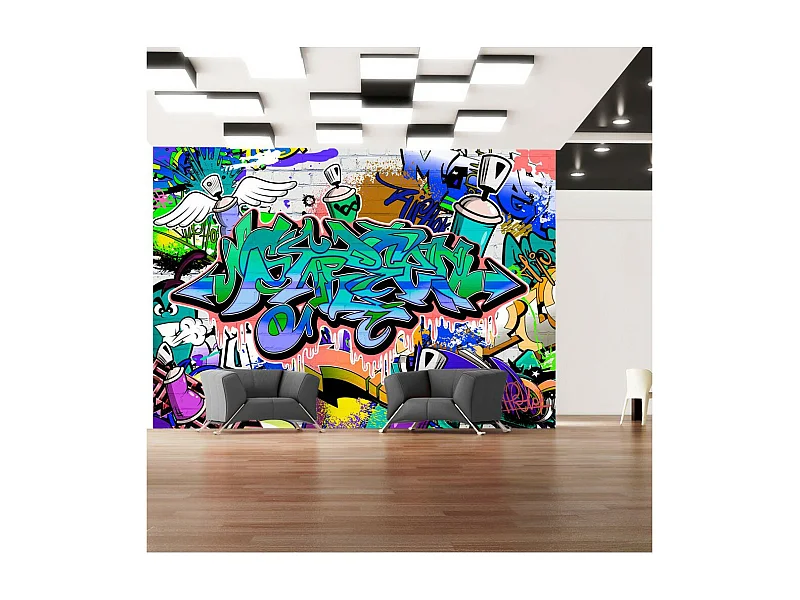 Papier Peint "Graffiti : Motif Bleu" 210 x 300 cm