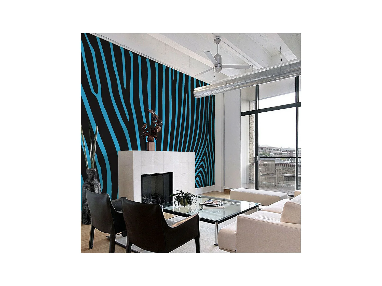 Papier Peint "Zebra Pattern Turquoise" 154 x 200 cm