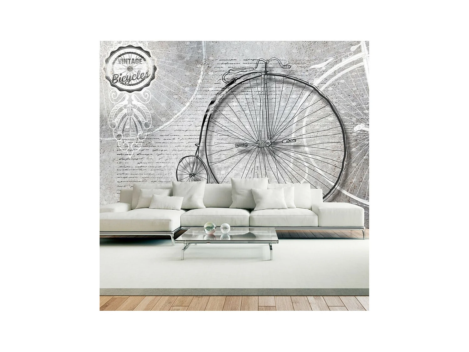 Papier Peint "Vintage Bicycles Black & White" 140 x 200 cm