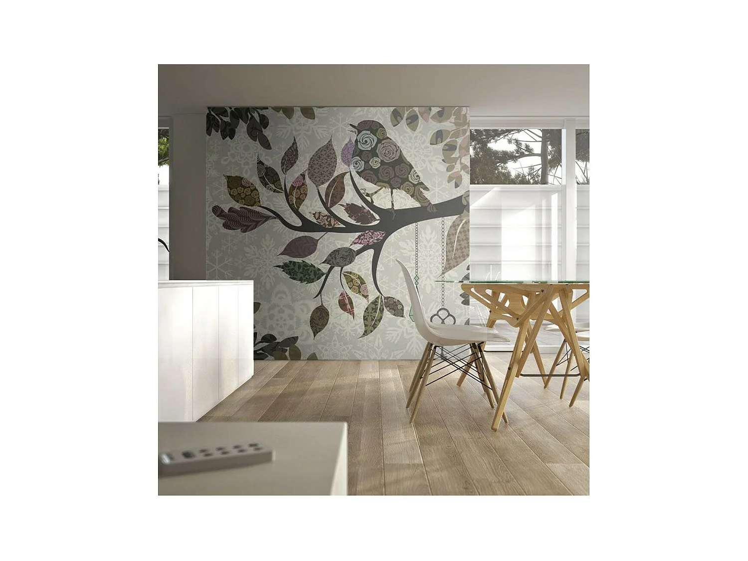 Papier Peint "Oiseau sur Branche Patchwork" 231 x 300 cm