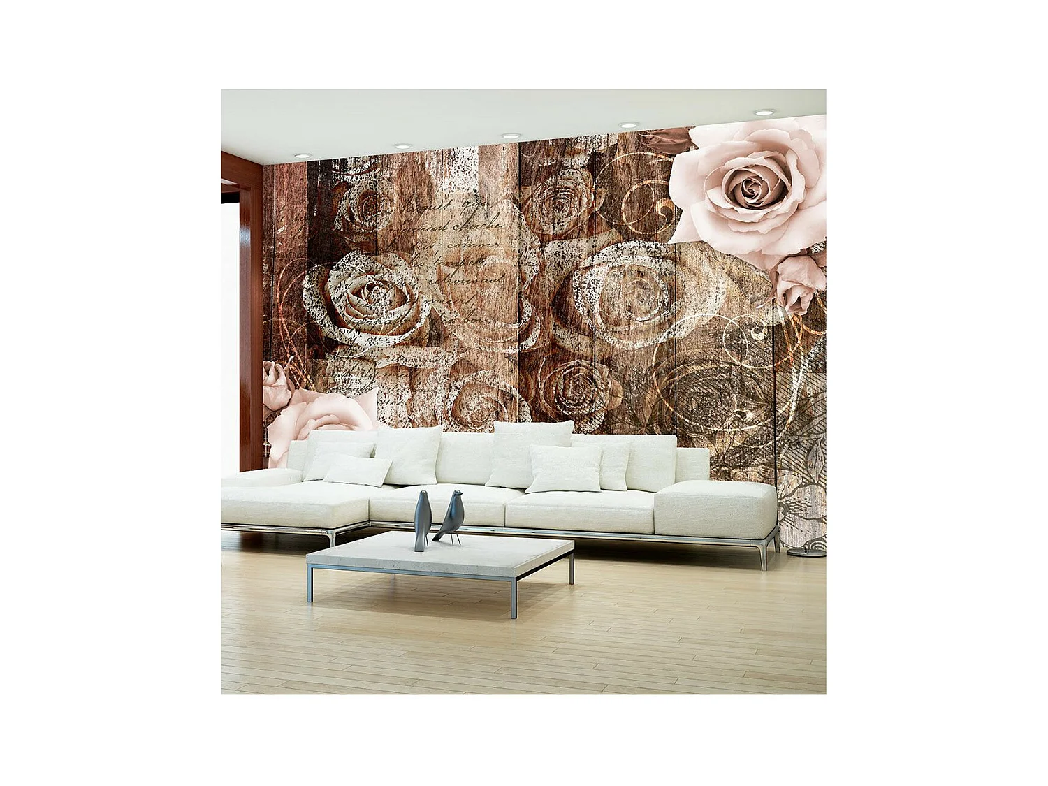 Papier Peint "Old Wood & Roses" 245 x 350 cm