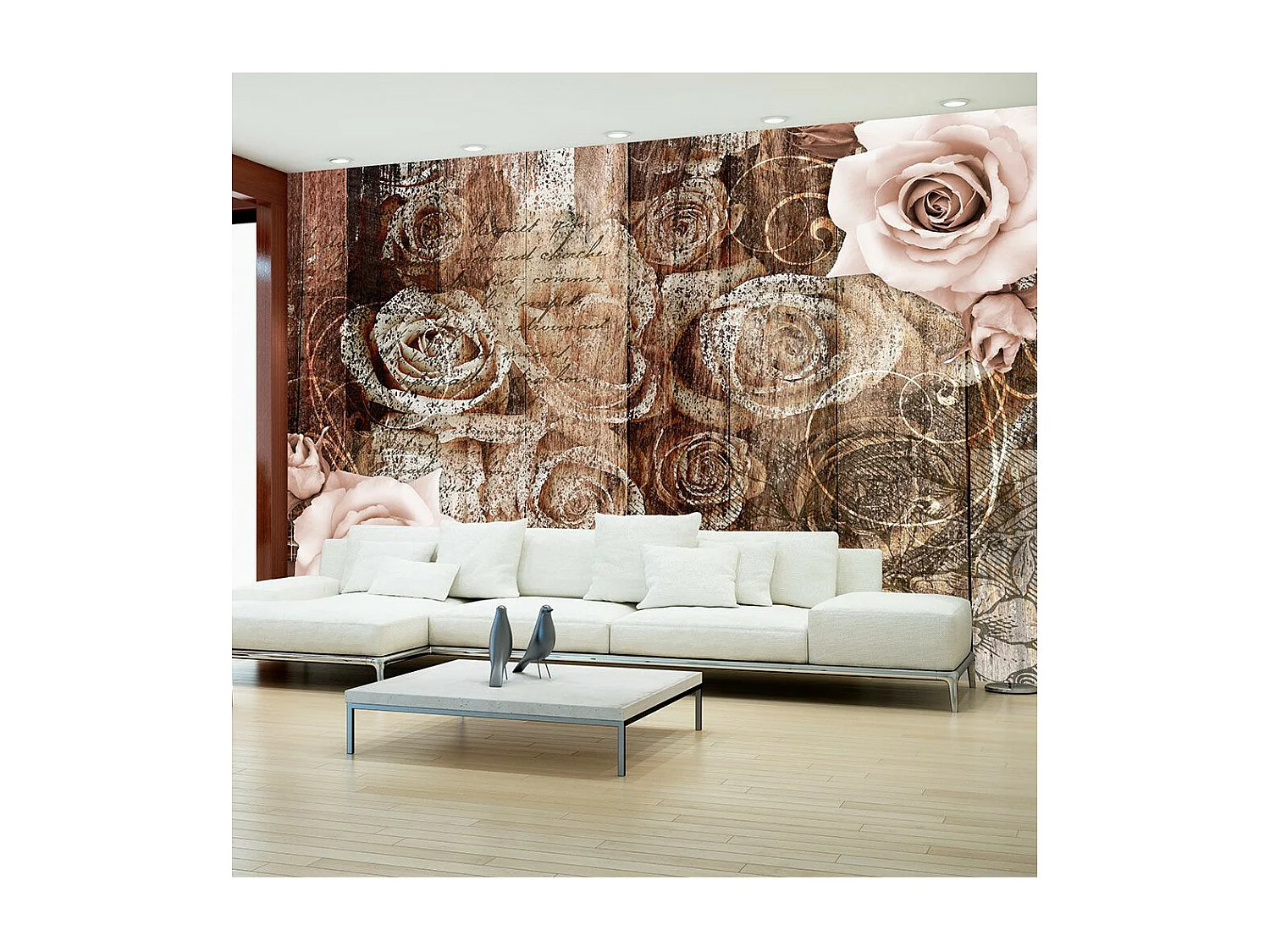 Papier Peint "Old Wood & Roses" 245 x 350 cm