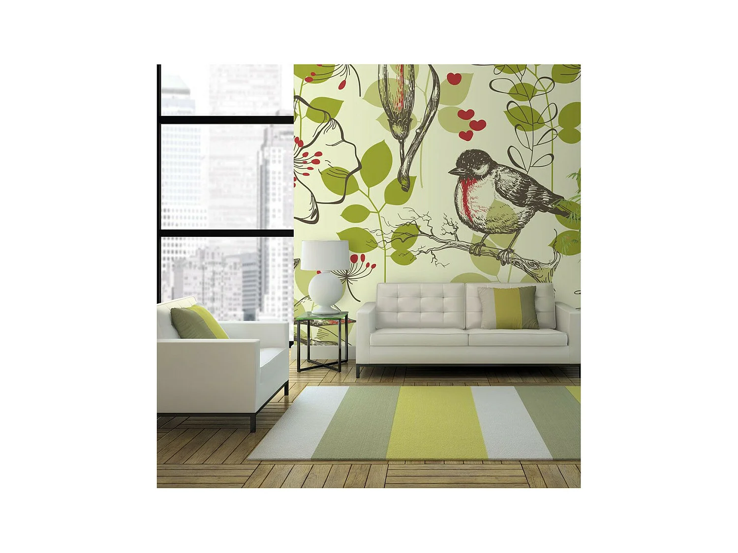 Papier Peint "Oiseau & Lys Vintage" 154 x 200 cm