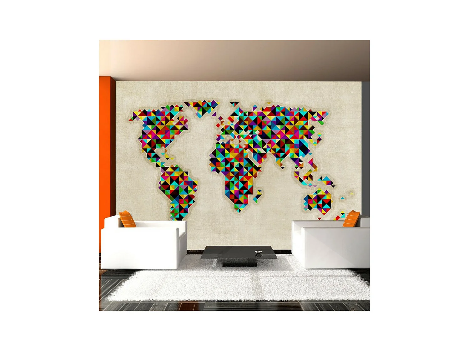 Papier Peint "World Map a Kaleidoscope of Colors" 270 x 350 cm