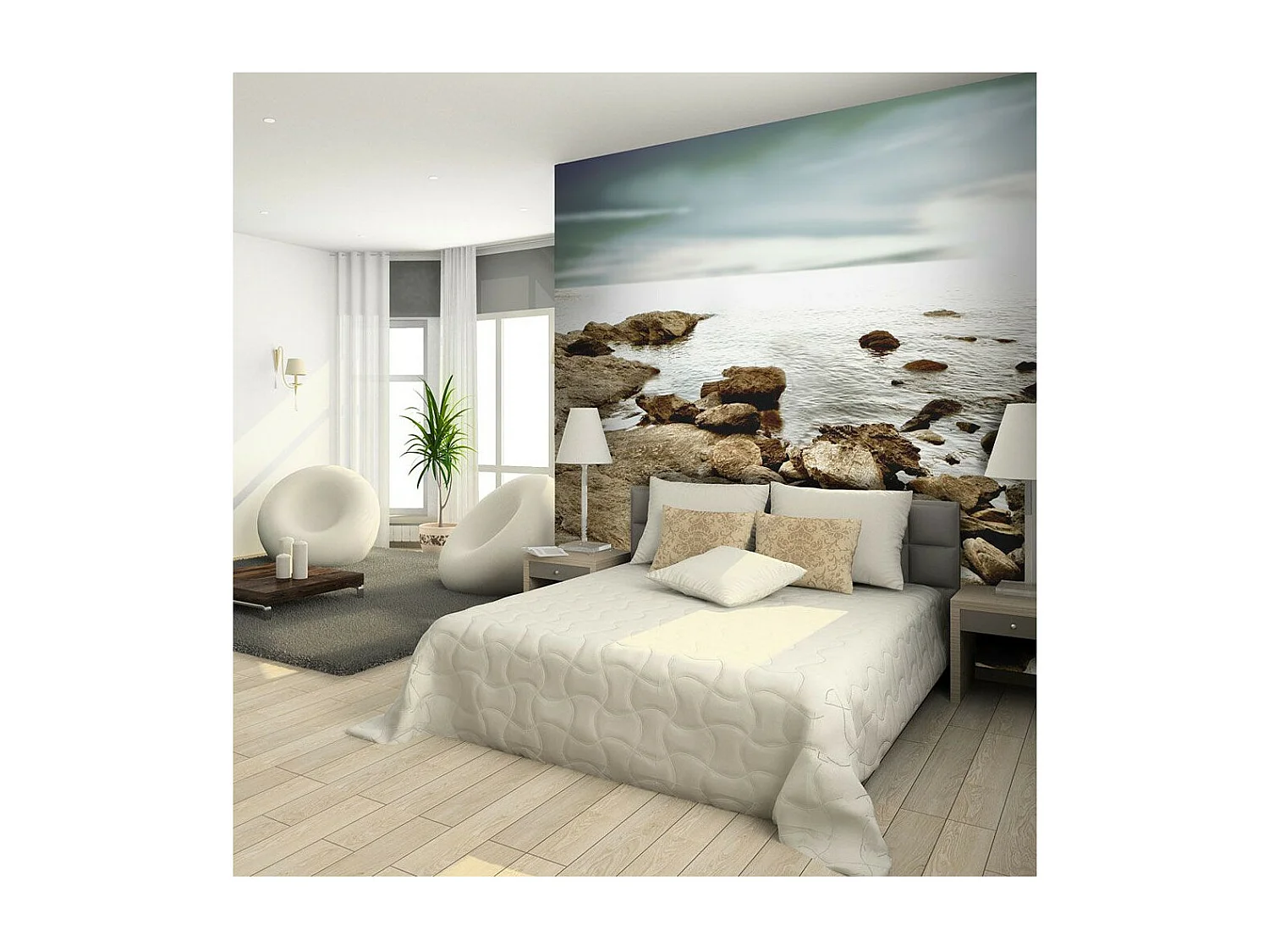 Papier Peint "Plage Rocheuse" 193 x 250 cm