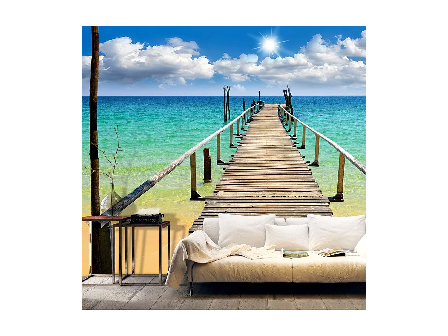 Papier Peint "Plage, Soleil, Jetée" 245 x 350 cm