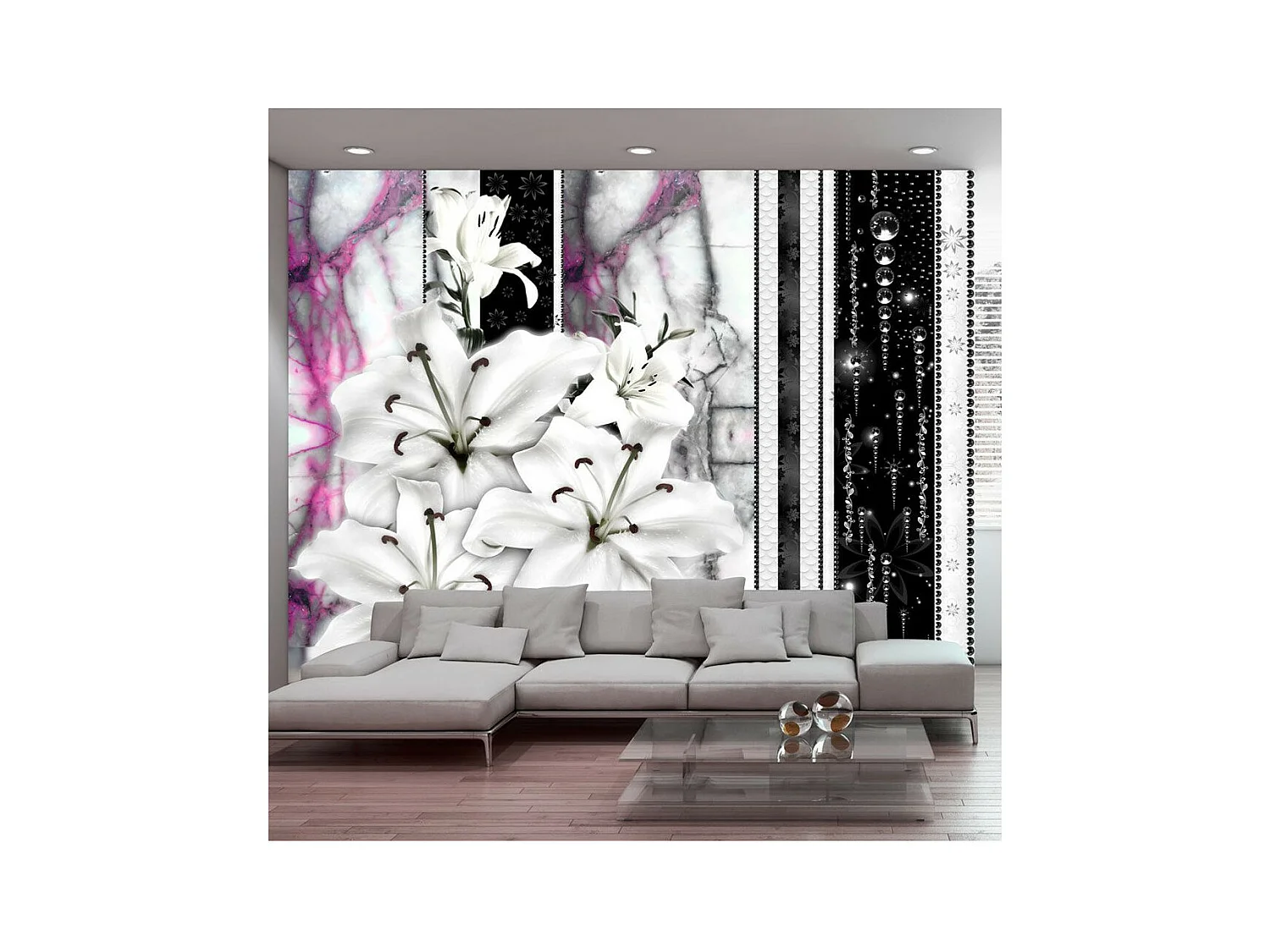 Papier Peint "Crying Lilies on Purple Marble" 105 x 150 cm