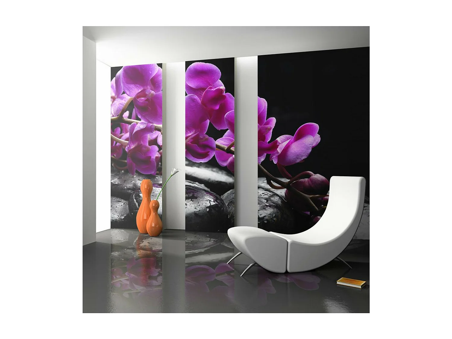 Papier Peint "Moment de Détente : Orchidée & Pierres Zen" 154 x 200 cm