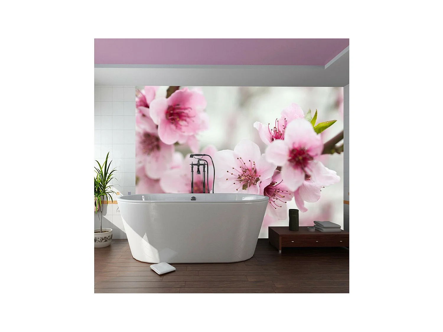 Papier Peint "Cerisier en Fleurs avec Petites Fleurs Roses" 193 x 250 cm