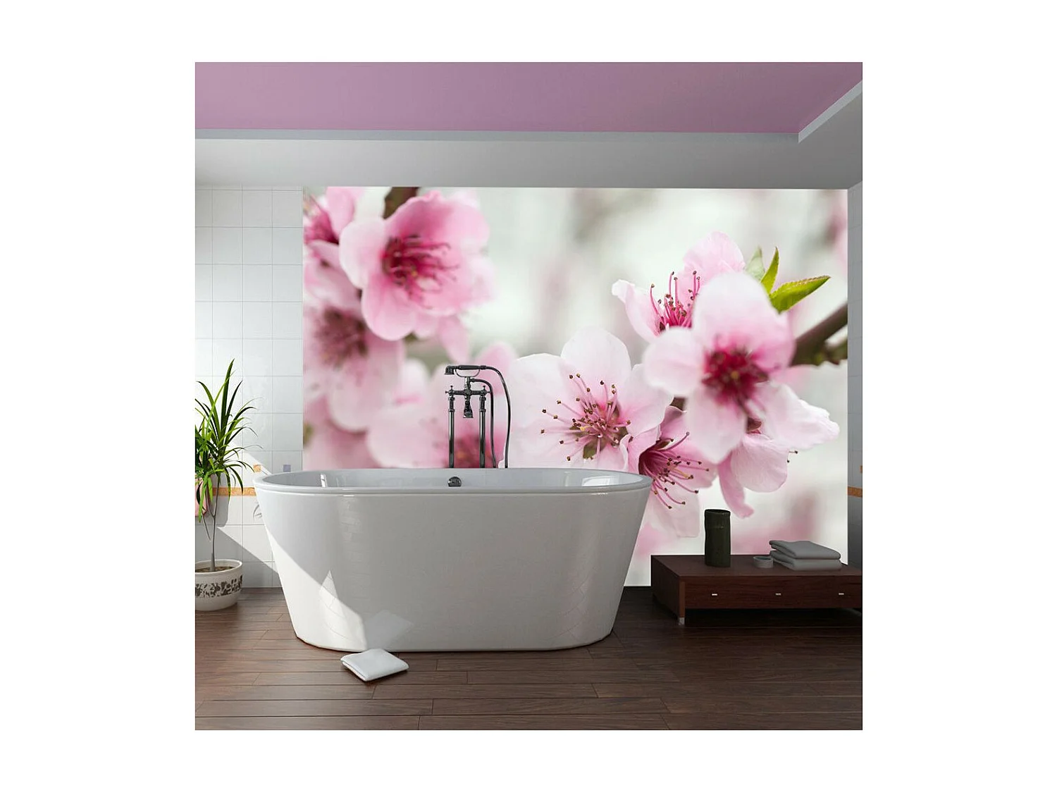 Papier Peint "Cerisier en Fleurs avec Petites Fleurs Roses" 193 x 250 cm