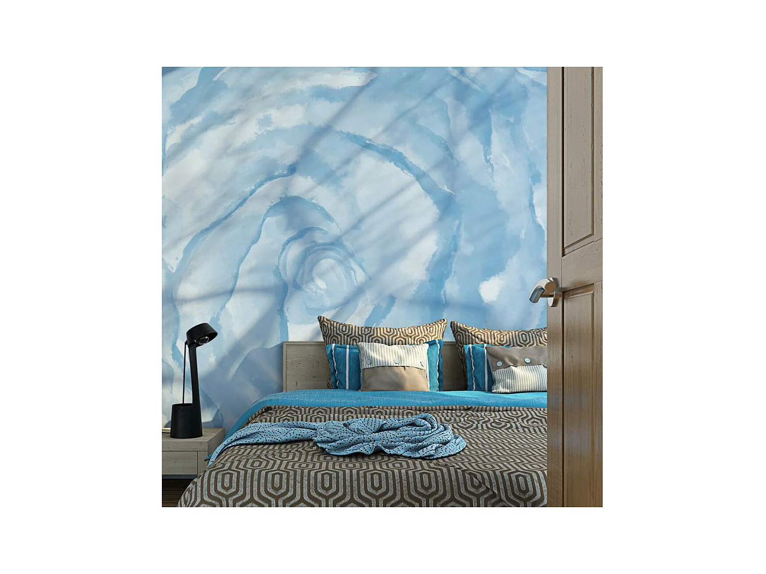 Papier Peint "Fleur Rose Bleue" 193 x 250 cm