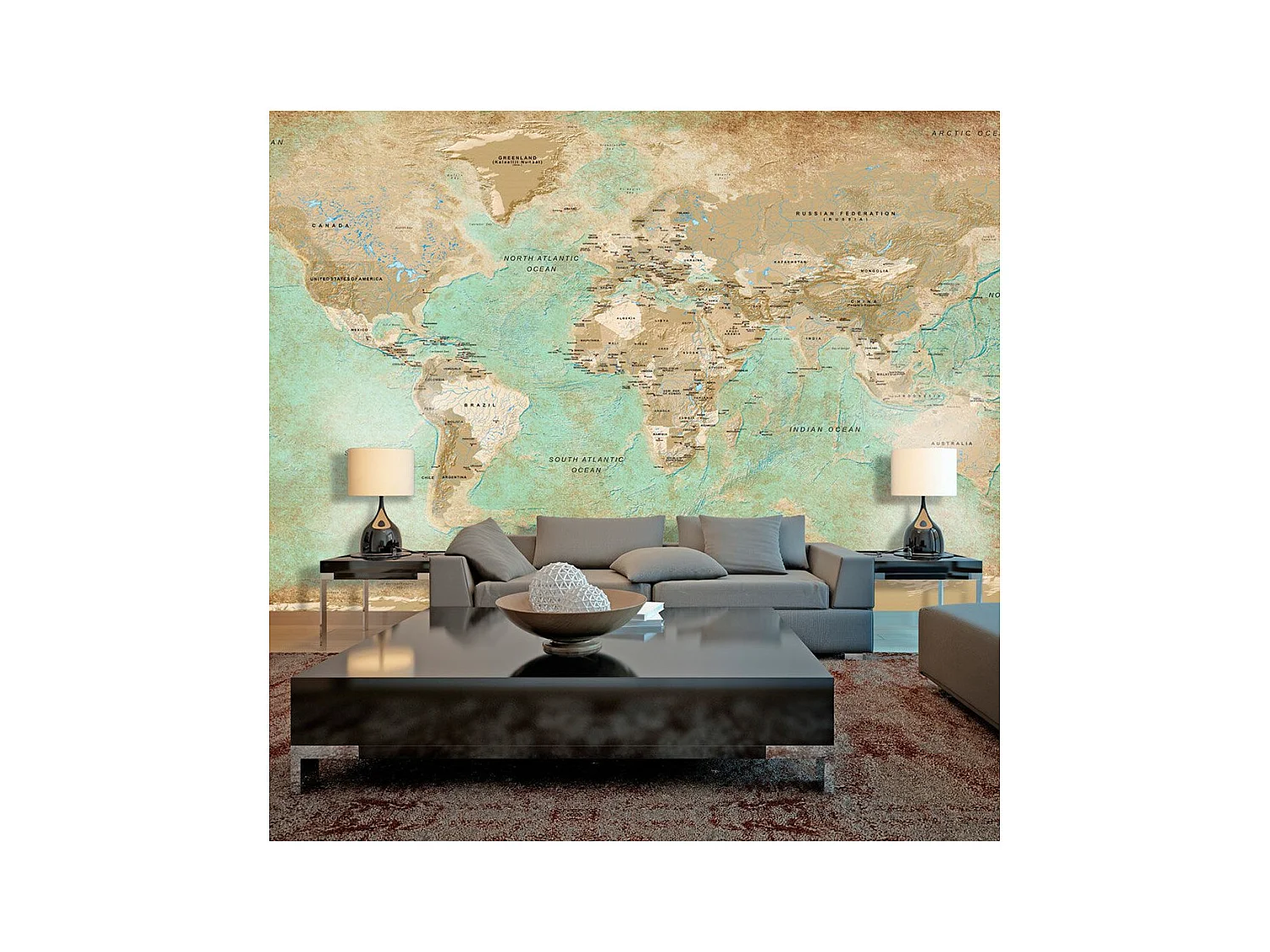 Papier Peint XXL "Turquoise World Map II" 280x500cm