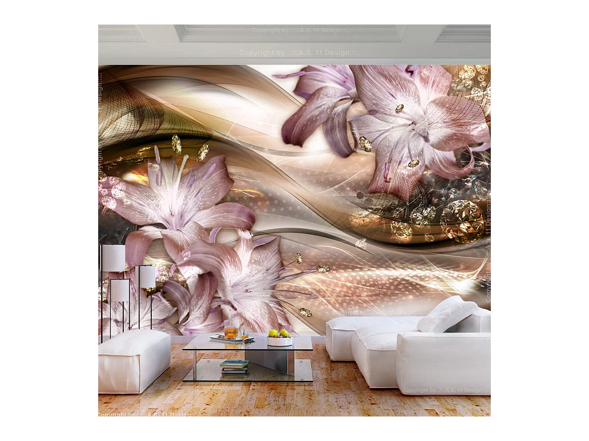 Papier Peint "Lilies on the Wave Brown" 140 x 200 cm