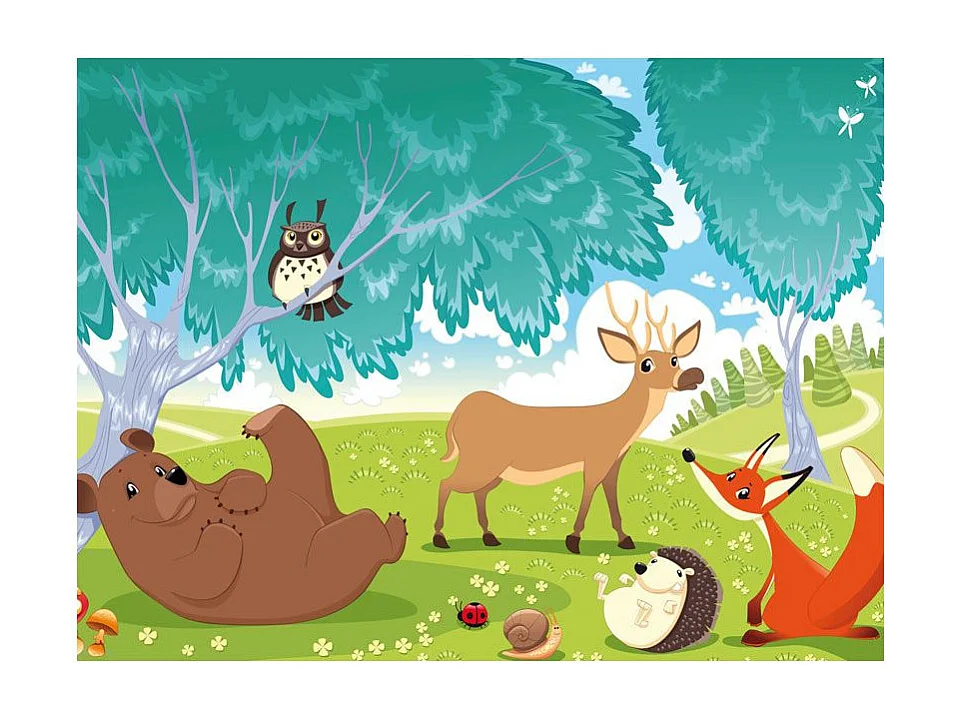 Papier Peint "Les Animaux du Bois de Quat'sous" 154 x 200 cm