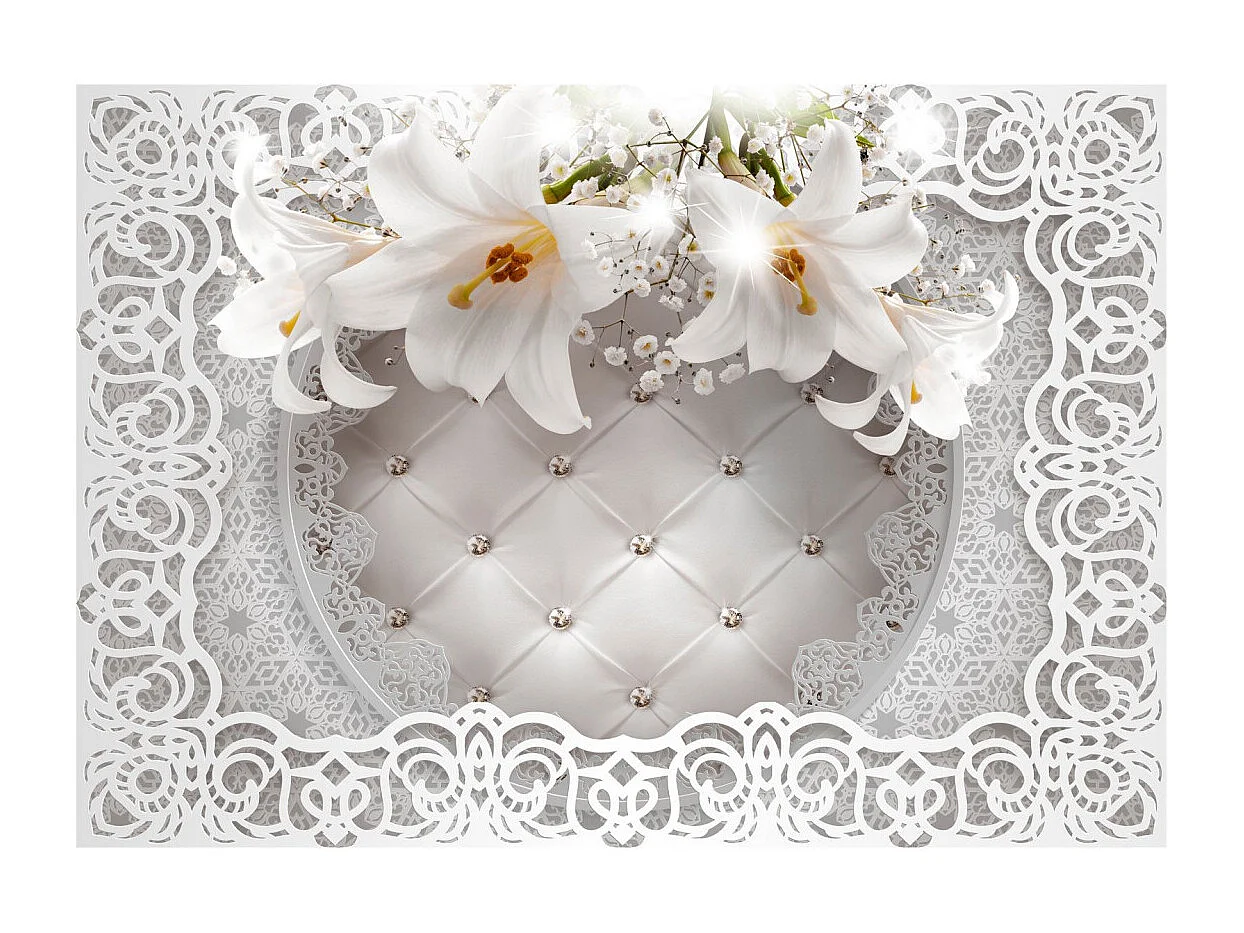 Papier Peint "Lilies & Quilted Background" 70 x 100 cm