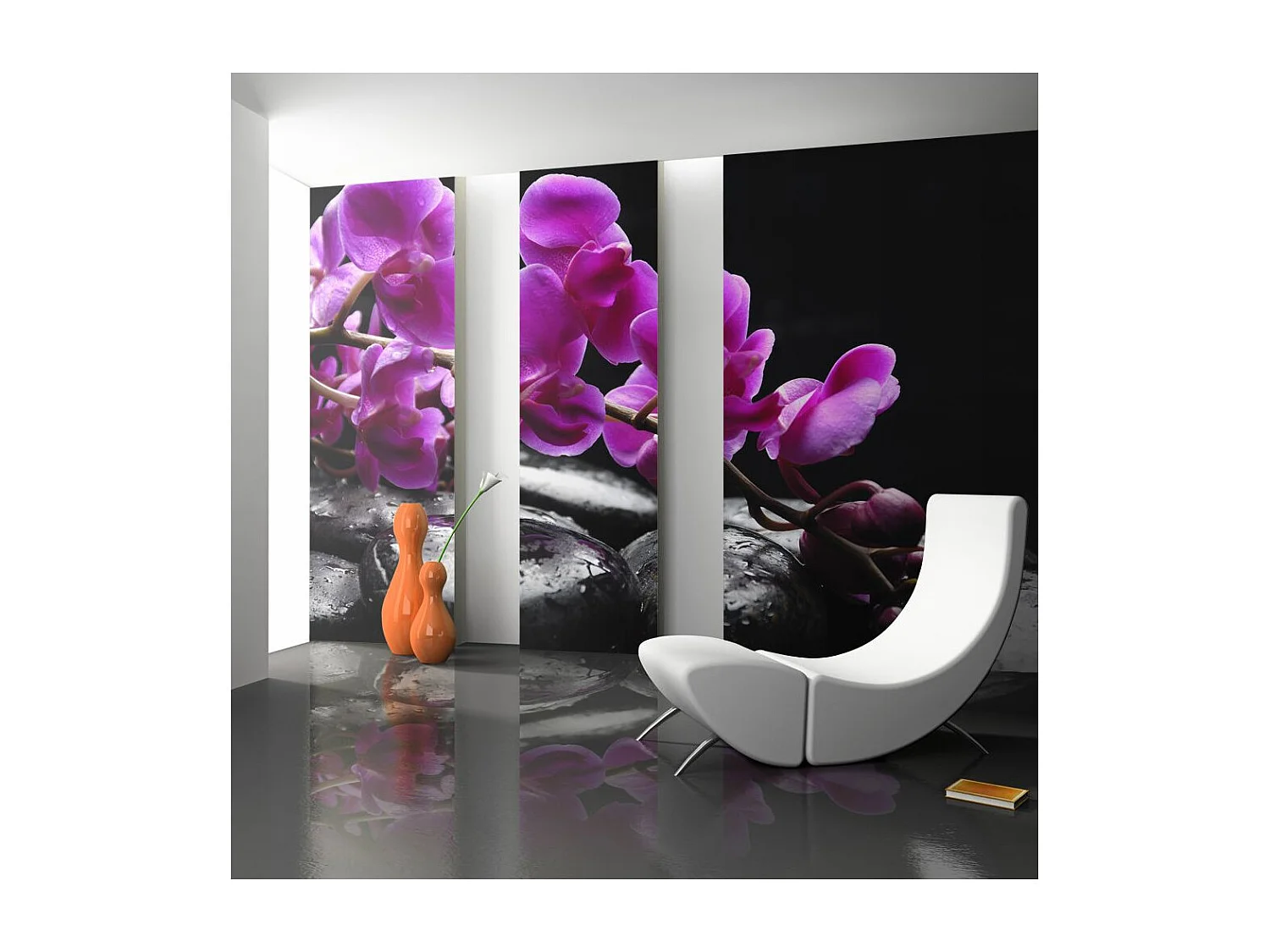 Papier Peint "Moment de Détente : Orchidée & Pierres Zen" 193 x 250 cm