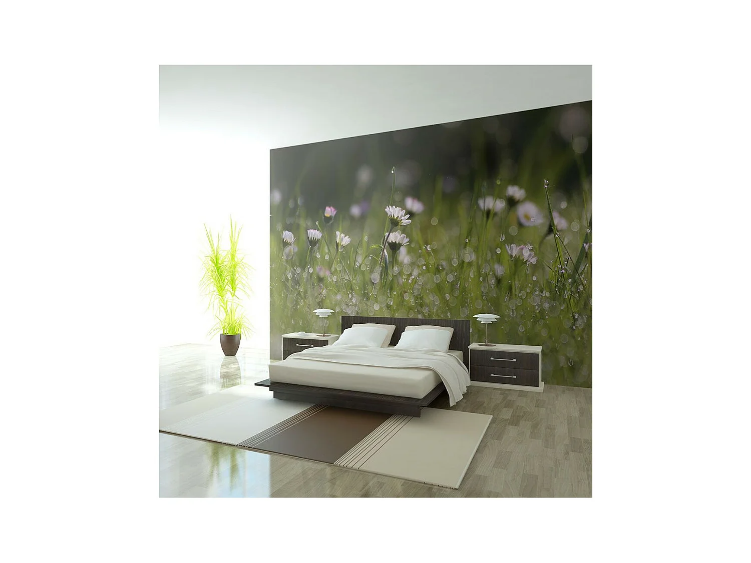 Papier Peint "Marguerites & la Rosée du Matin" 154 x 200 cm