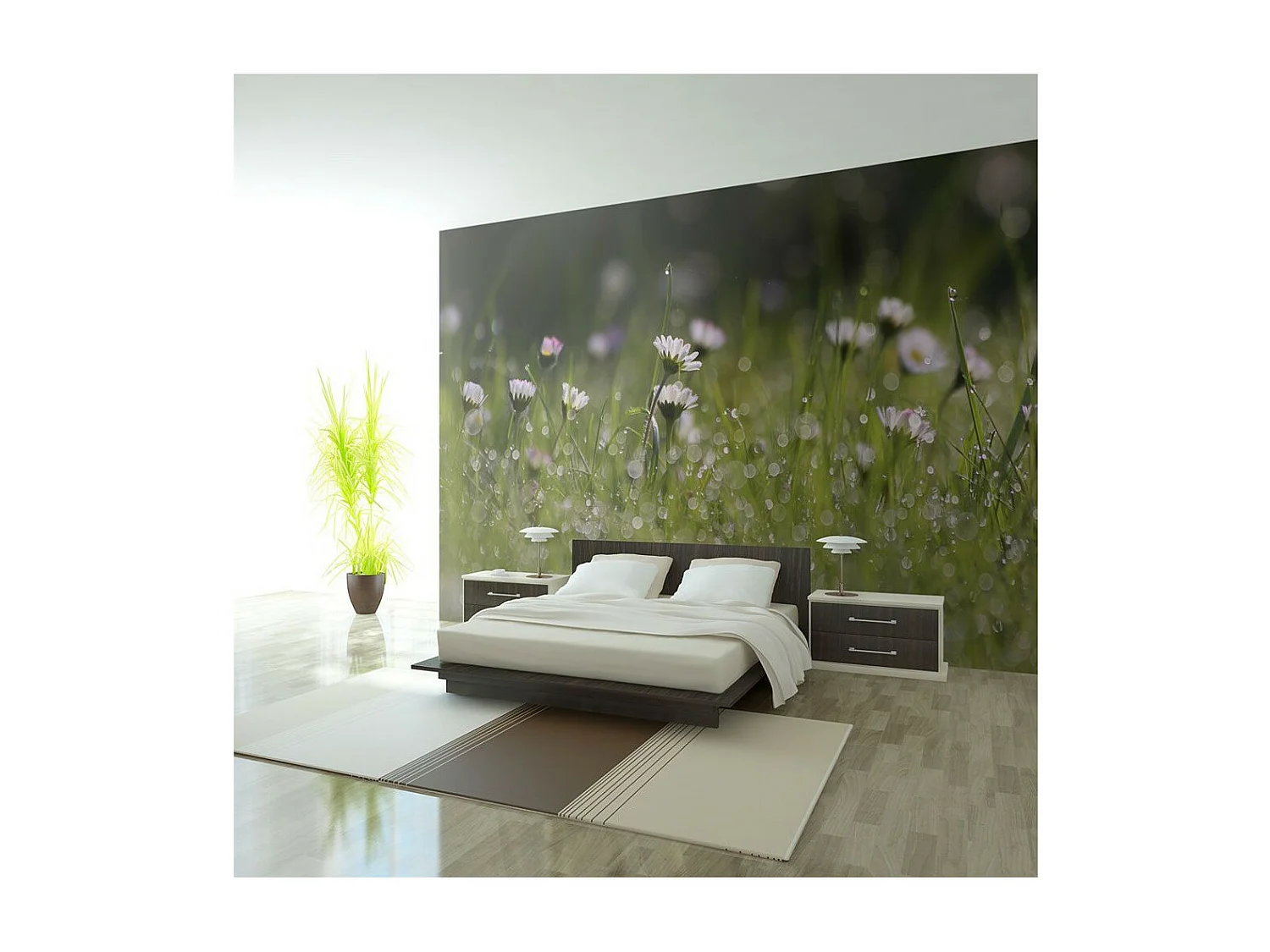 Papier Peint "Marguerites & la Rosée du Matin" 154 x 200 cm