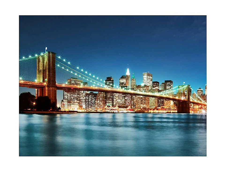 Papier Peint "Brooklyn Bridge Scintillant dans la Nuit" 231 x 300 cm