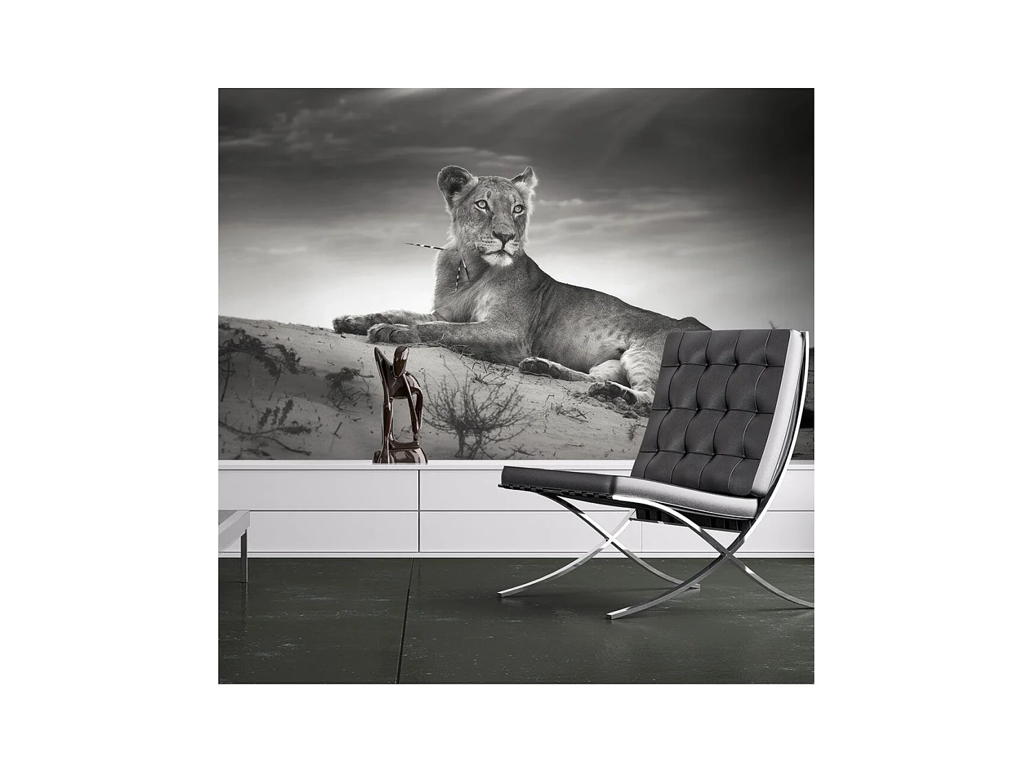 Papier Peint "Une Lionne en Noir & Blanc" 193 x 250 cm