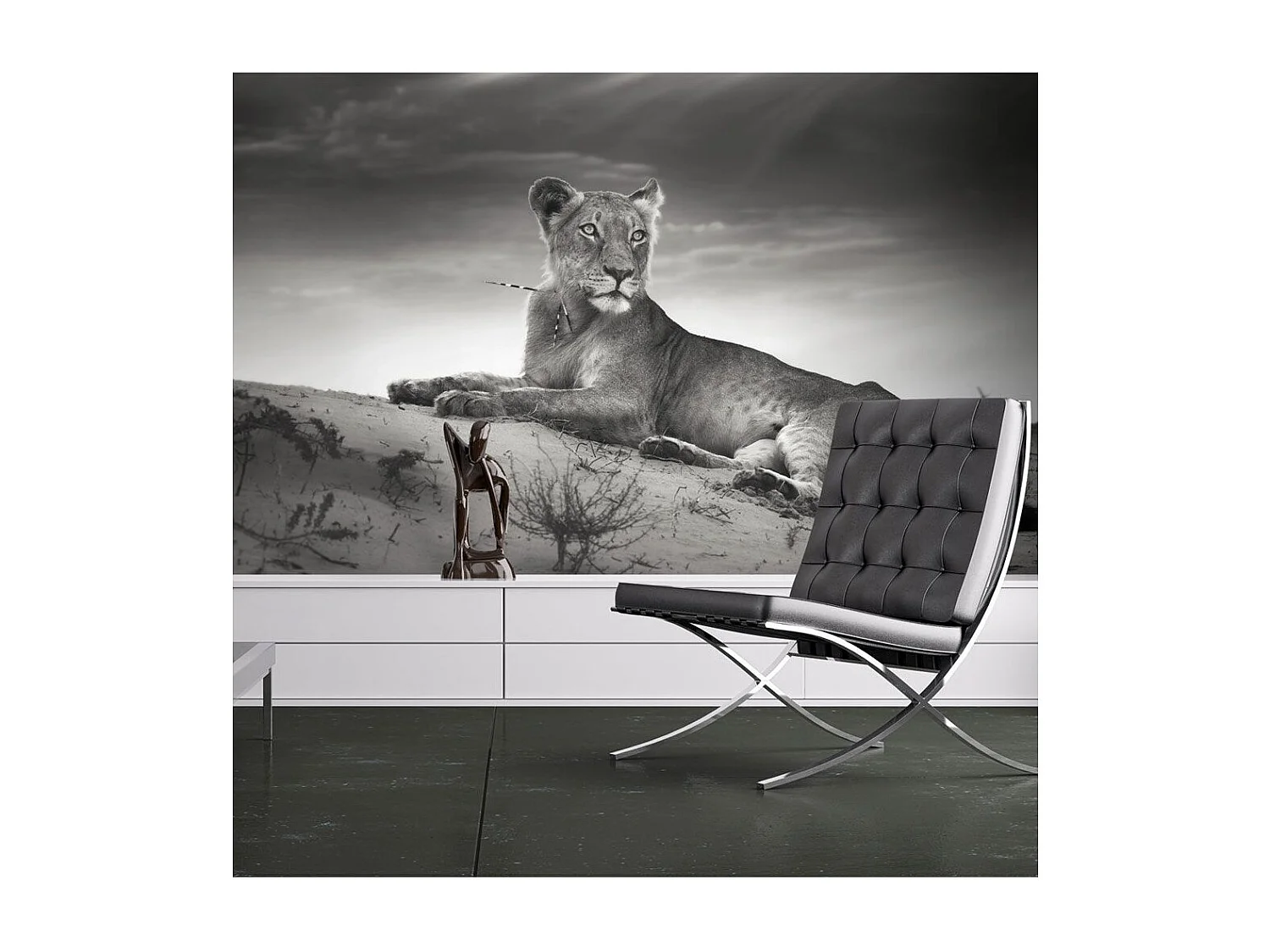 Papier Peint "Une Lionne en Noir & Blanc" 193 x 250 cm