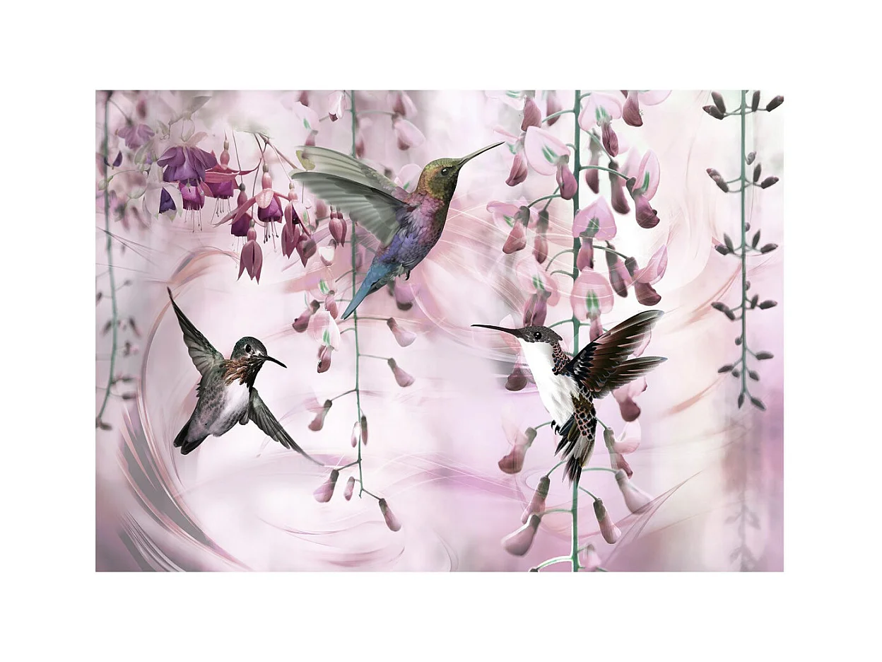 Papier Peint "Flying Hummingbirds Pink" 140 x 200 cm