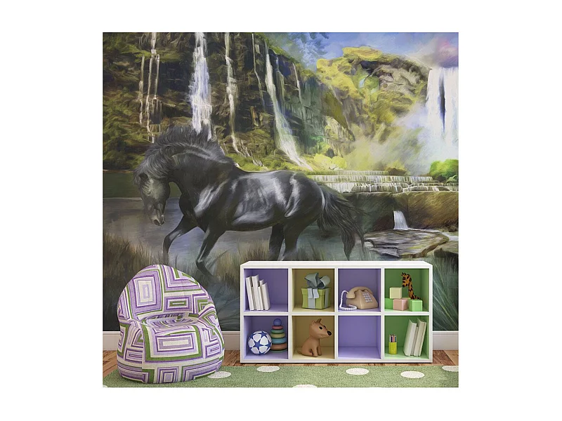 Papier Peint "Étalon Noir & Cascade" 231 x 300 cm