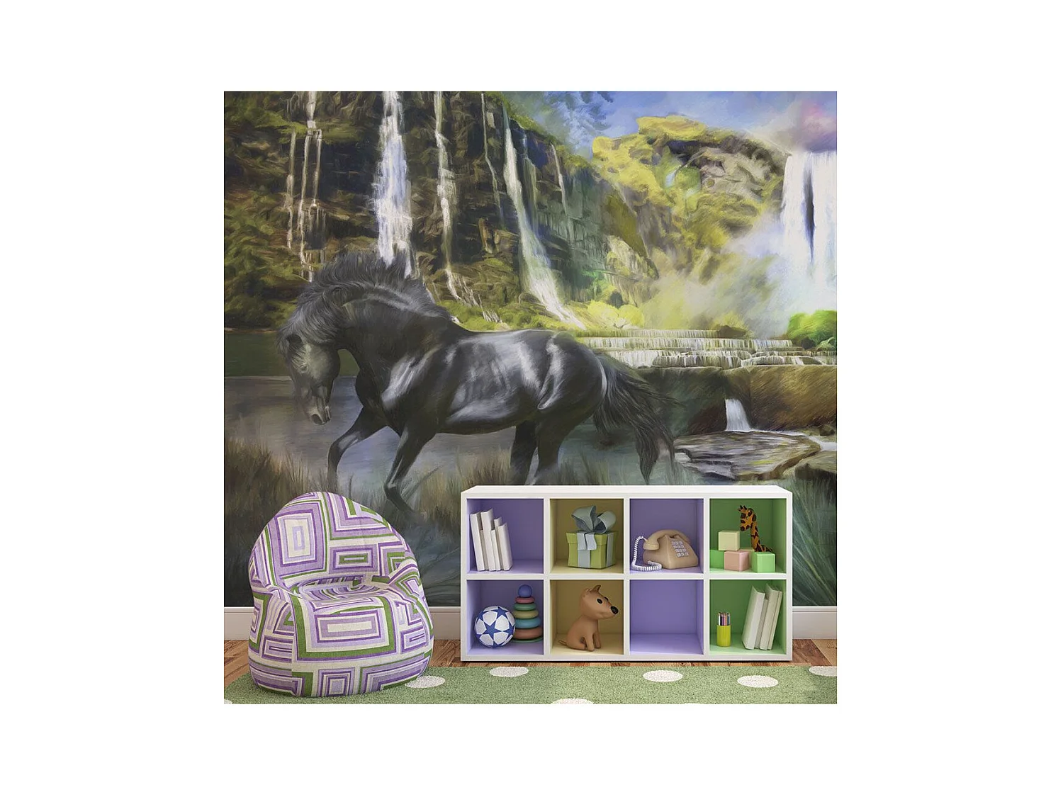 Papier Peint "Étalon Noir & Cascade" 231 x 300 cm