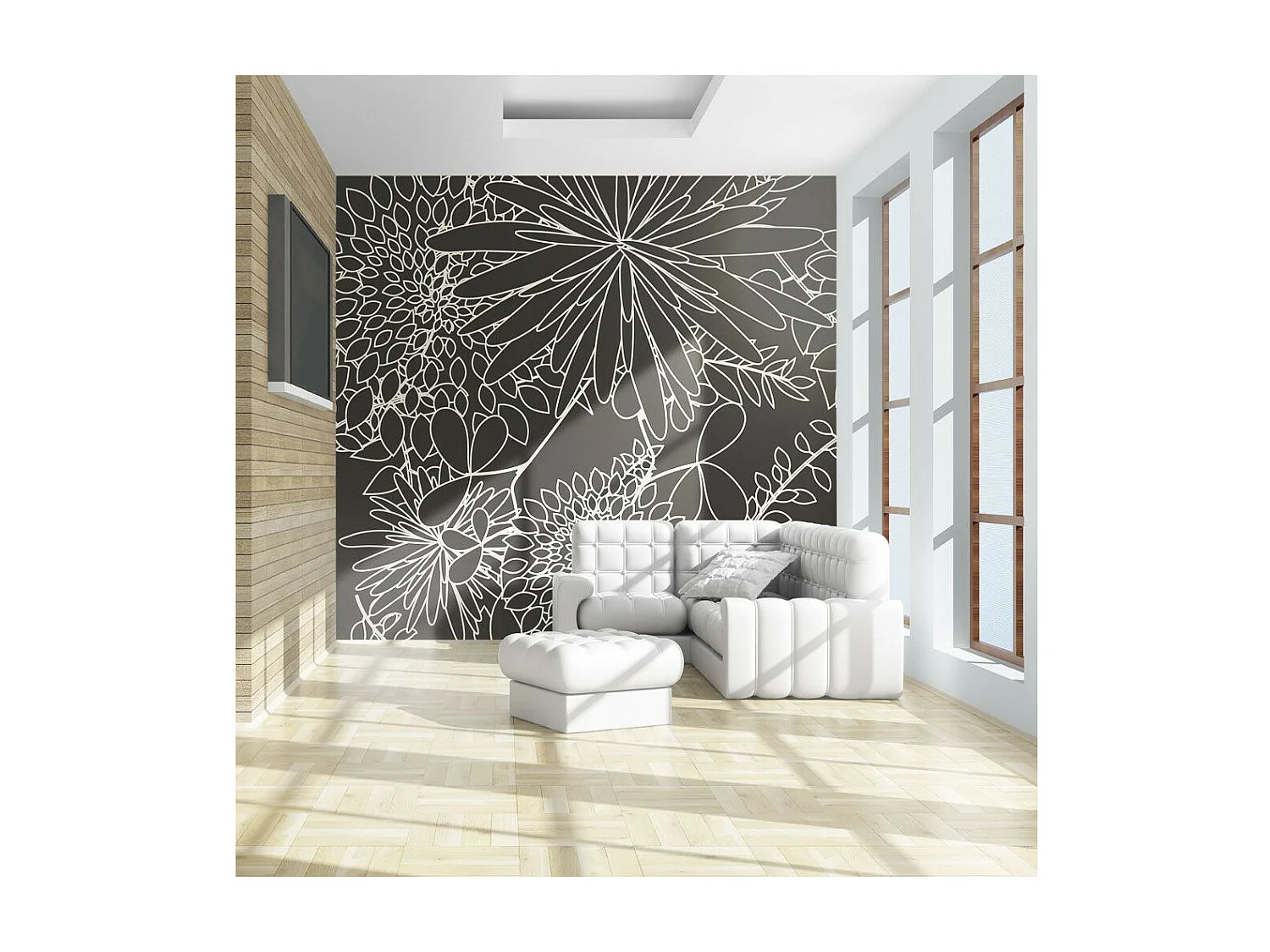 Papier Peint "Motif Floral Noir & Blanc" 231 x 300 cm