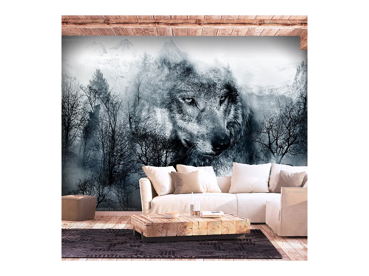 Papier Peint "Mountain Predator Black & White" 105 x 150 cm