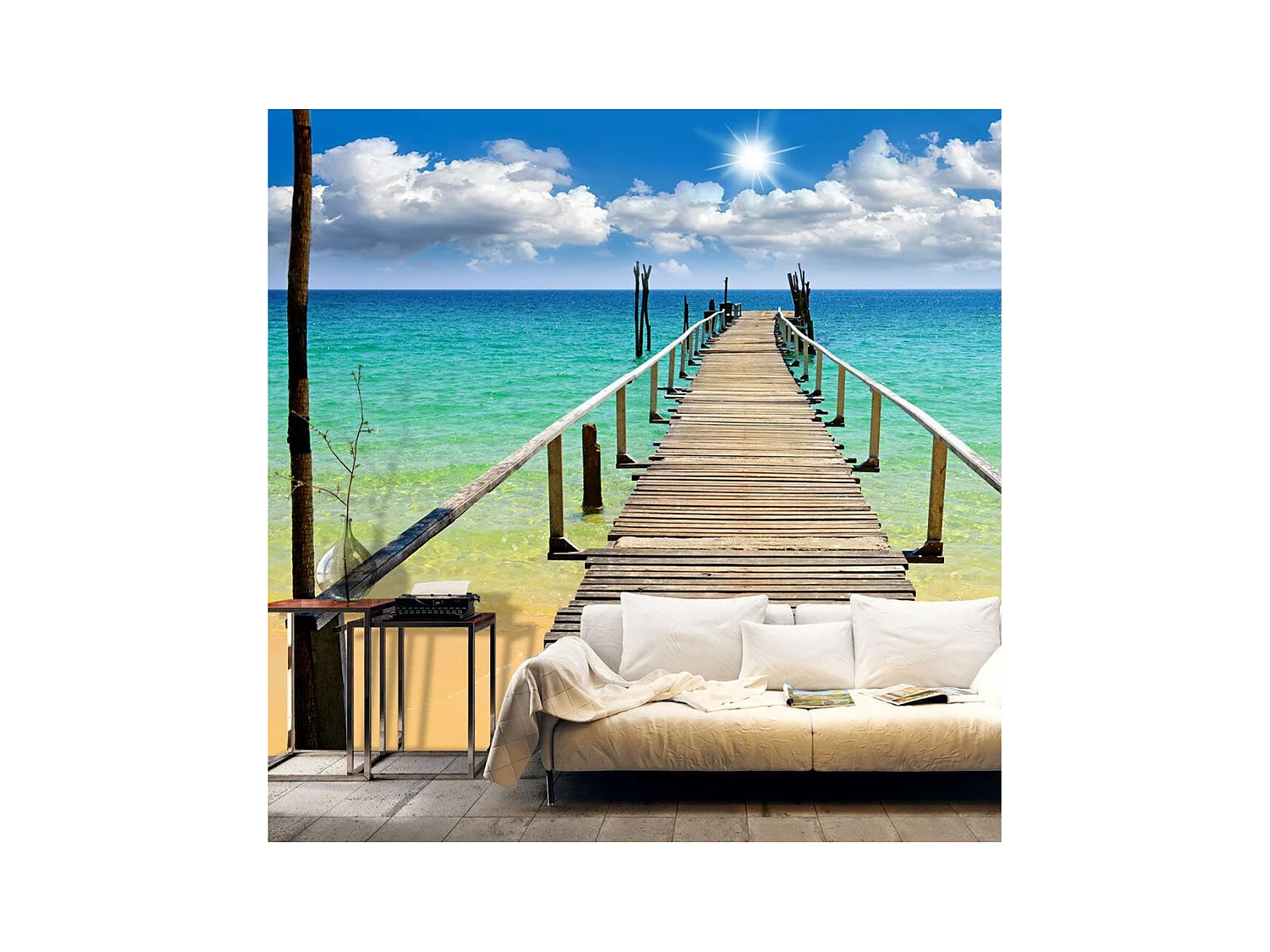 Papier Peint "Plage, Soleil, Jetée" 70 x 100 cm