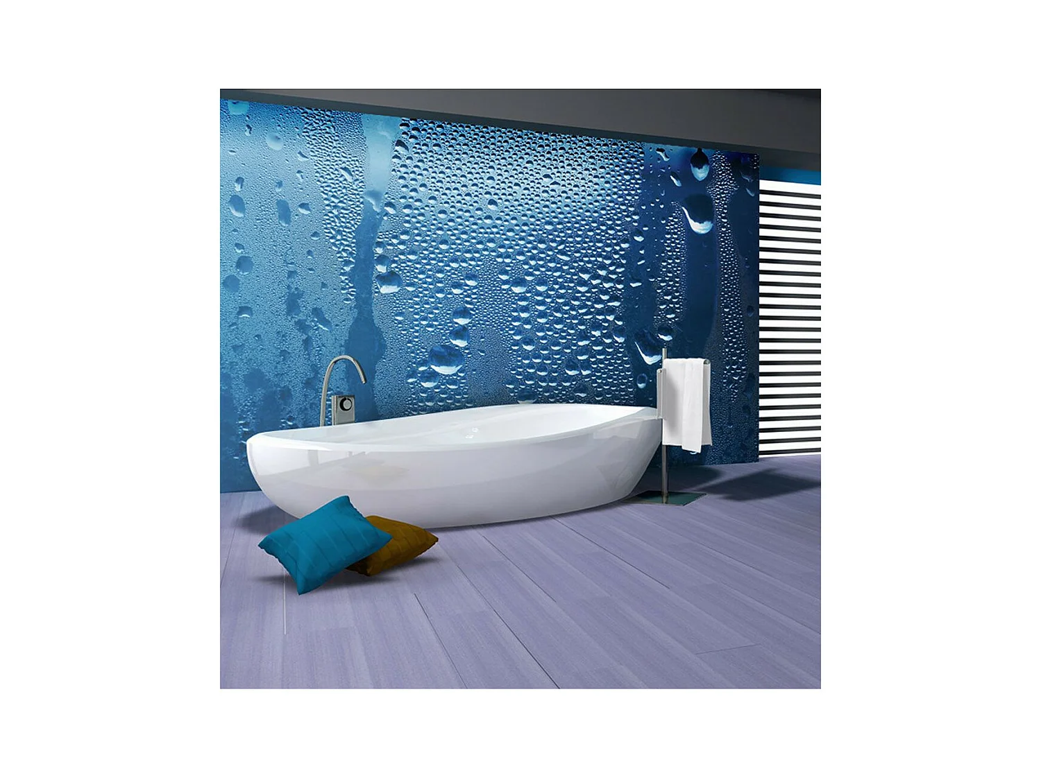 Papier Peint "Gouttes D'eau sur Verre Bleu" 231 x 300 cm