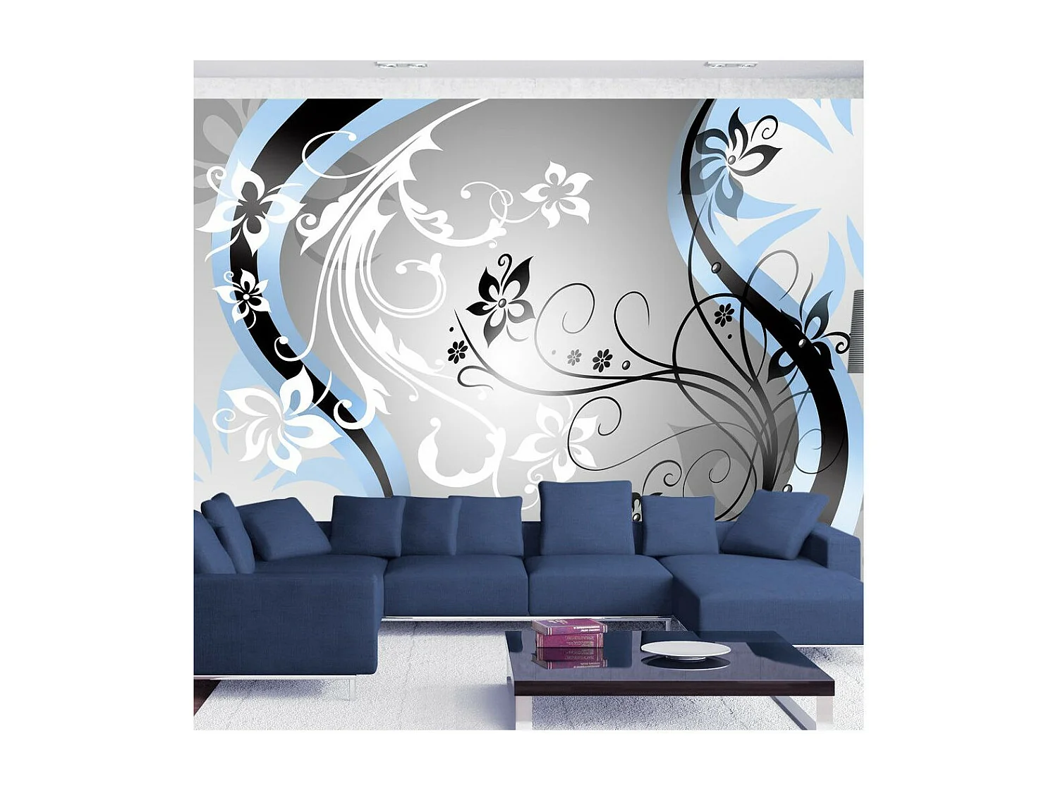 Papier Peint "Art Flowers Blue" 210 x 300 cm