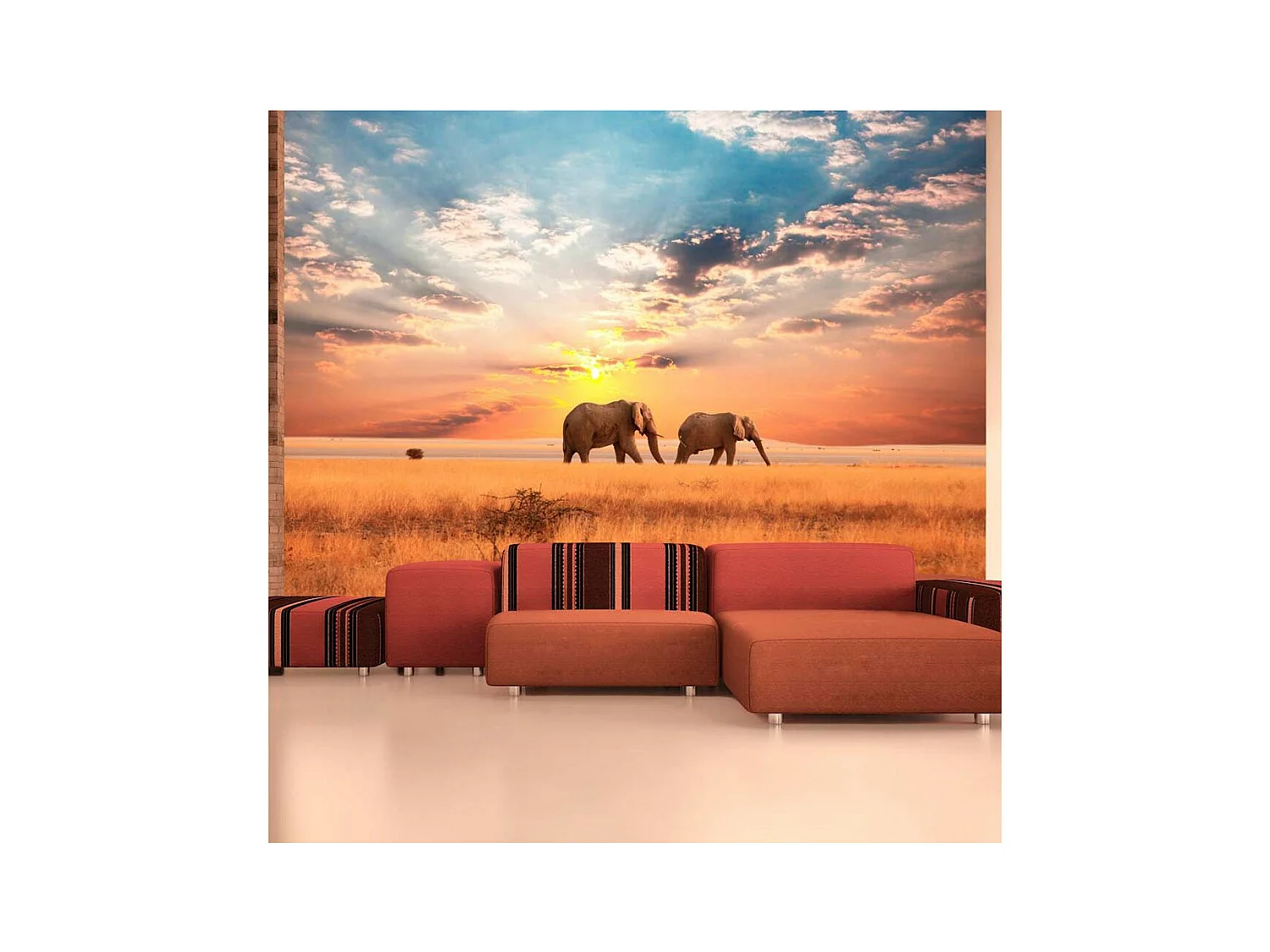 Papier Peint "Éléphants de Savane D'Afrique" 154 x 200 cm