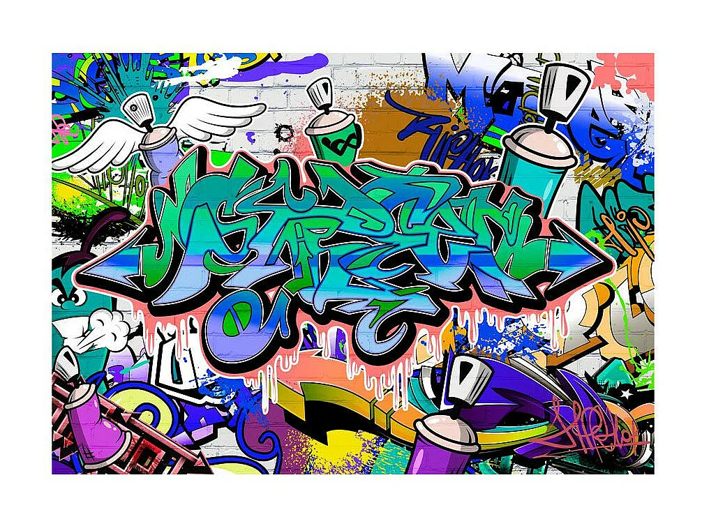 Papier Peint "Graffiti : Motif Bleu" 175 x 250 cm