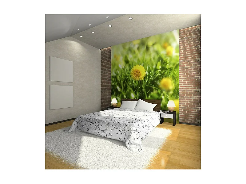 Papier Peint "Printemps Fleurs Jaunes de Pissenlit" 231 x 300 cm