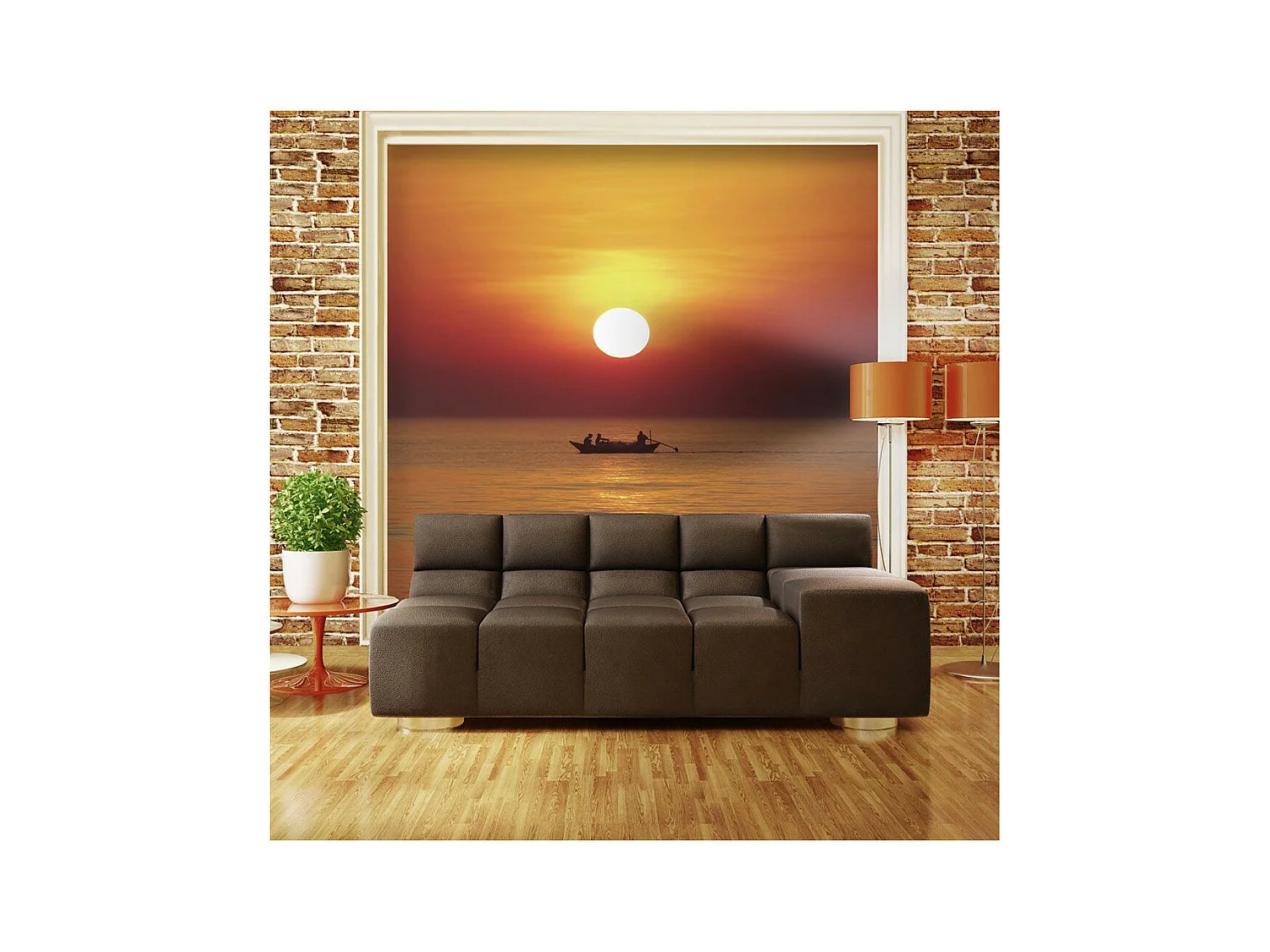 Papier Peint "Bateau de Pêche au Coucher de Soleil" 154 x 200 cm