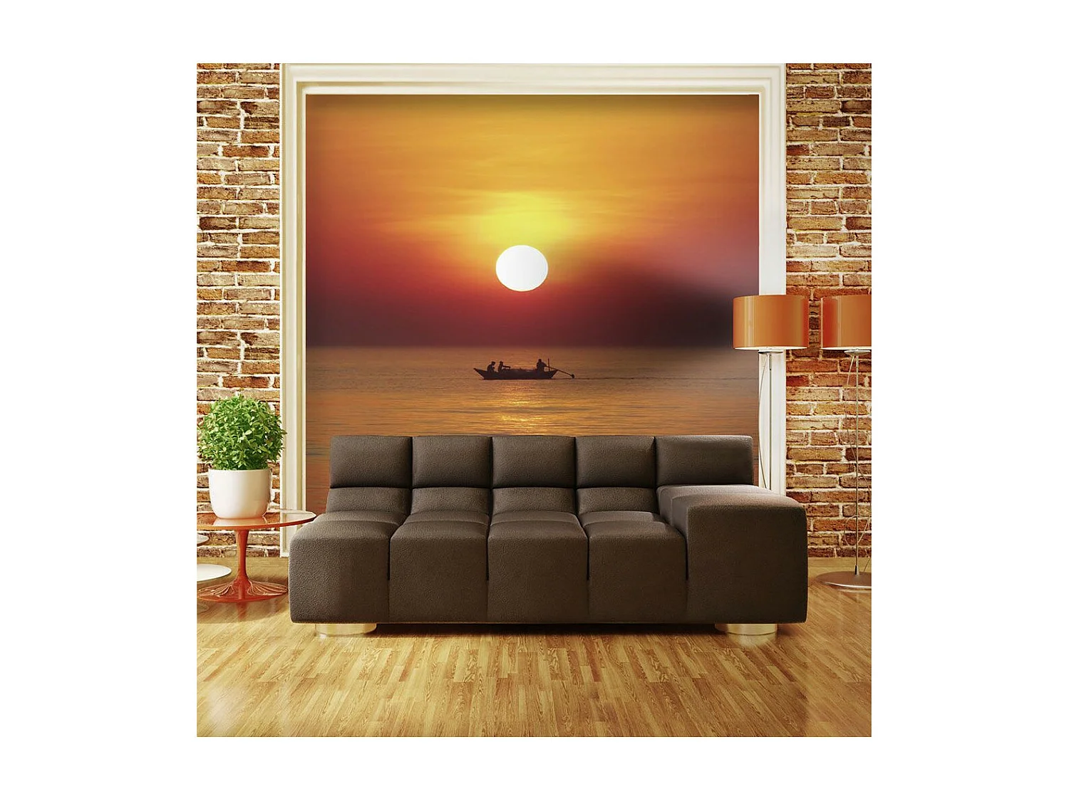 Papier Peint "Bateau de Pêche au Coucher de Soleil" 154 x 200 cm