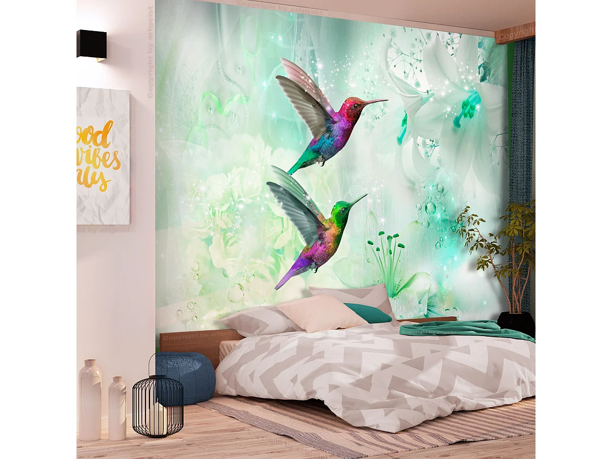 Papier Peint "Colourful Hummingbirds Green" 140 x 200 cm