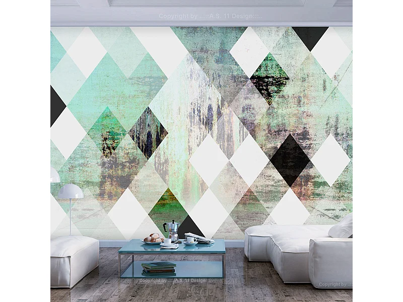 Papier Peint "Rhombic Chessboard Green" 70 x 100 cm