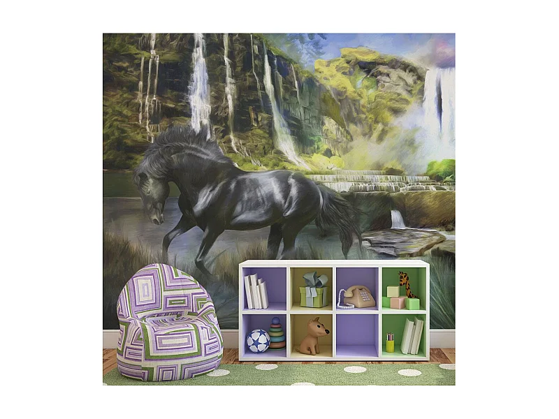 Papier Peint "Étalon Noir & Cascade" 193 x 250 cm