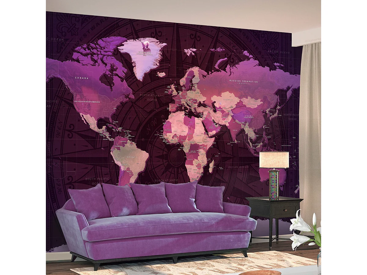Papier Peint "Purple World Map" 210 x 300 cm