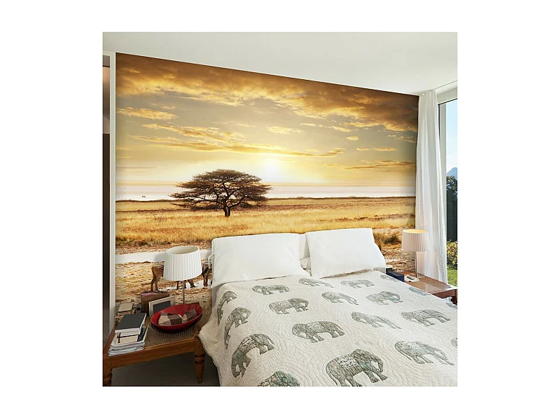 Papier Peint "Zèbres Africains à l'abreuvoir" 154 x 200 cm