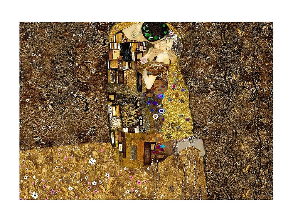 Papier Peint "Klimt Inspiration Golden Kiss" 140 x 200 cm