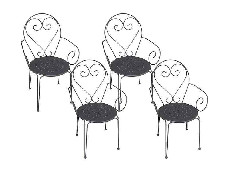 Lot de 4 fauteuils de jardin empilables en métal façon fer forgé  - Anthracite - GUERMANTES de MYLIA