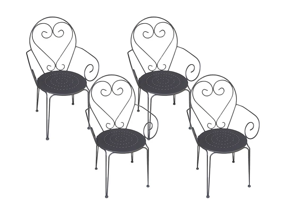 Set van 4 metalen tuinstoelen met smeedijzereffectt met armleuningen - antraciet - GUERMANTES