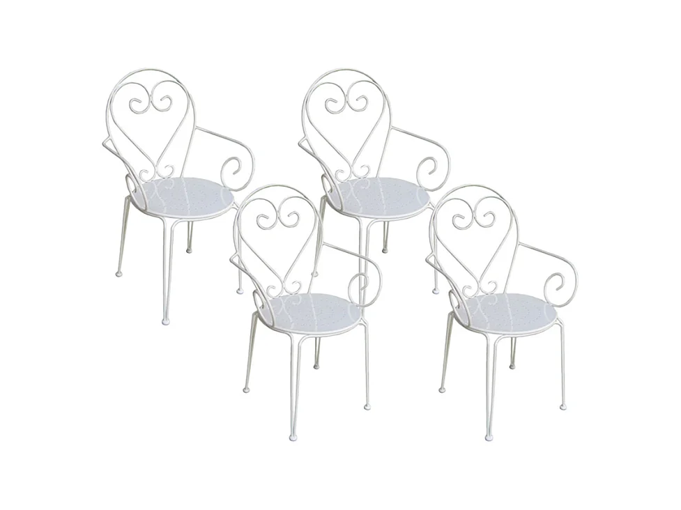 Lot de 4 fauteuils de jardin empilables en métal façon fer forgé  - Blanc - GUERMANTES de MYLIA
