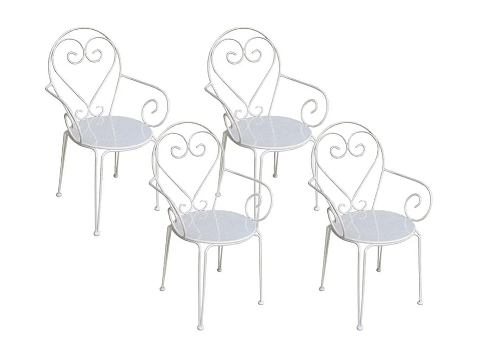 Lotee de 4 sillas de jardín de metal estilo hierro forjado - Blanco - GUERMANTES